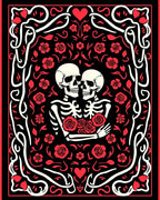 Crimson Skeleton Lovers Rose Frame Rug