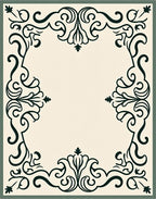 Cream Dark Green Scrollwork Frame Rug