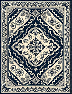 Ornate Navy Floral Layout Rug