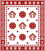 Red Gingerbread House Snowflake Border Rug