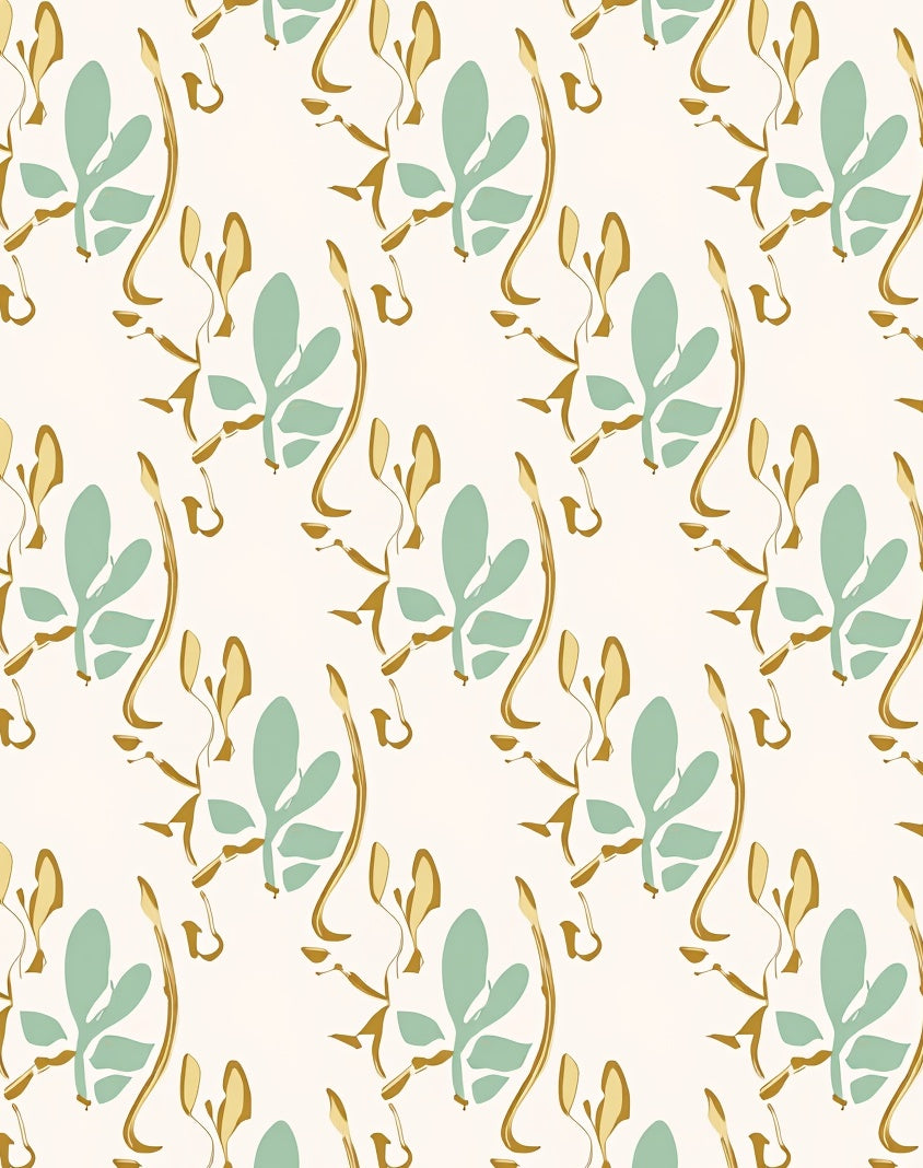 Soft Sage Golden Leafy Swirls Rug