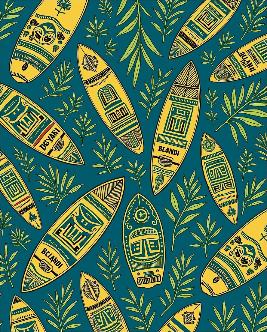 Yellow Tribal Surfboards Teal Tropical Foliage Rug
