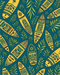 Yellow Tribal Surfboards Teal Tropical Foliage Rug