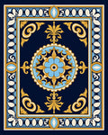 Navy Blue Floral Medallion Frame Rug