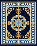 Navy Blue Floral Medallion Frame Rug