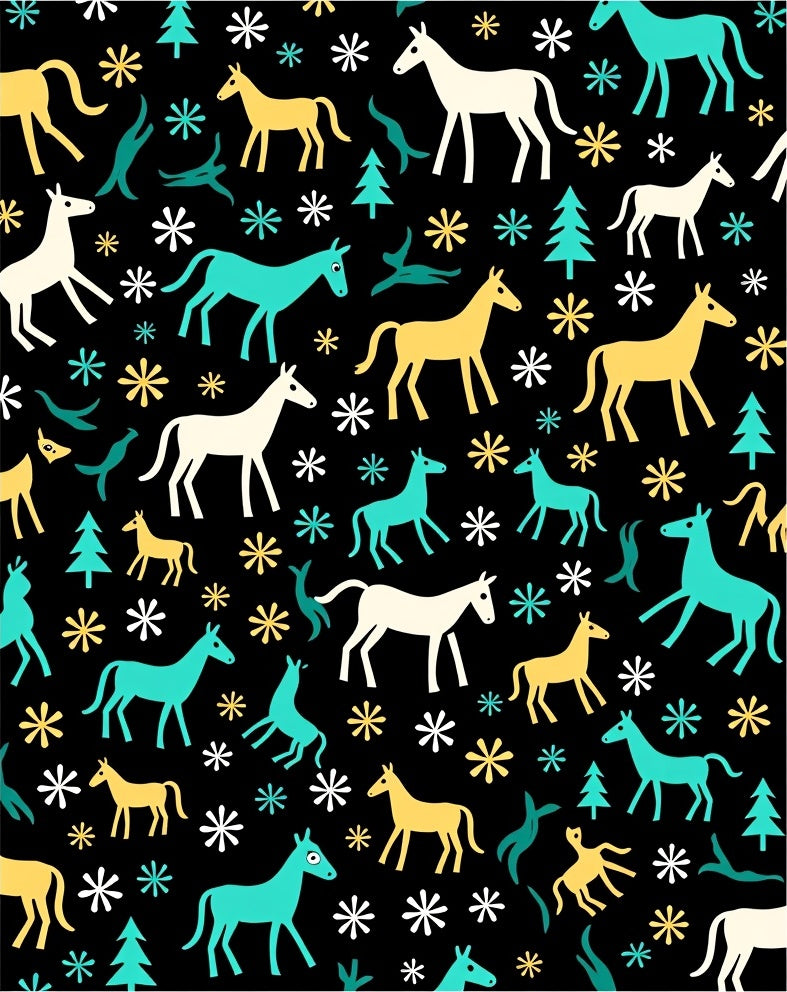 Whimsical Horses And Trees In Teal Rug