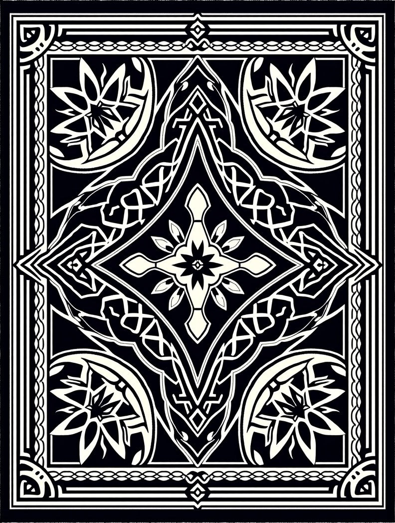Black White Intricate Floral Diamond Rug