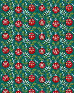Red Ornate Christmas Orbs Greenery Rug