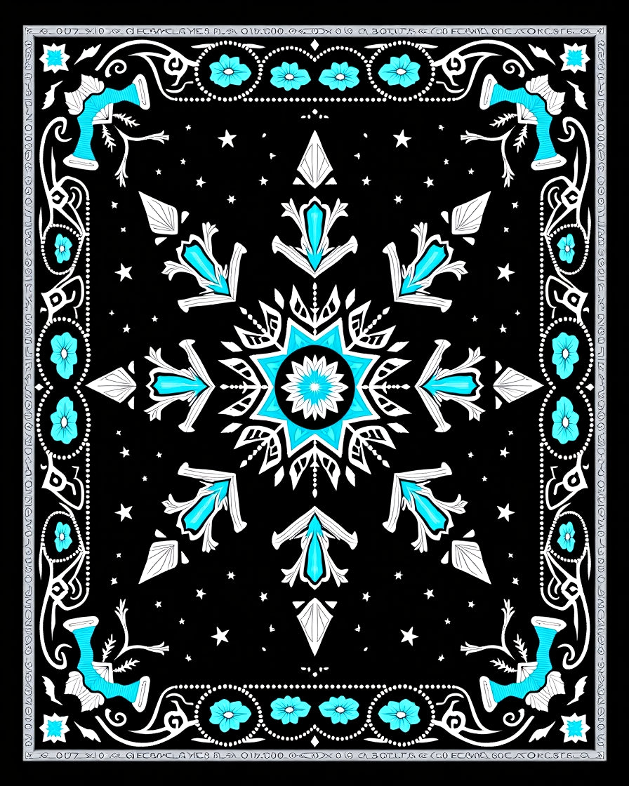 Midnight Cyan Snowflake Medallion Rug