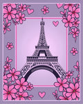 Eiffel Tower Pink Cherry Blossom Hearts Rug