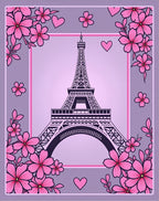 Eiffel Tower Pink Cherry Blossom Hearts Rug