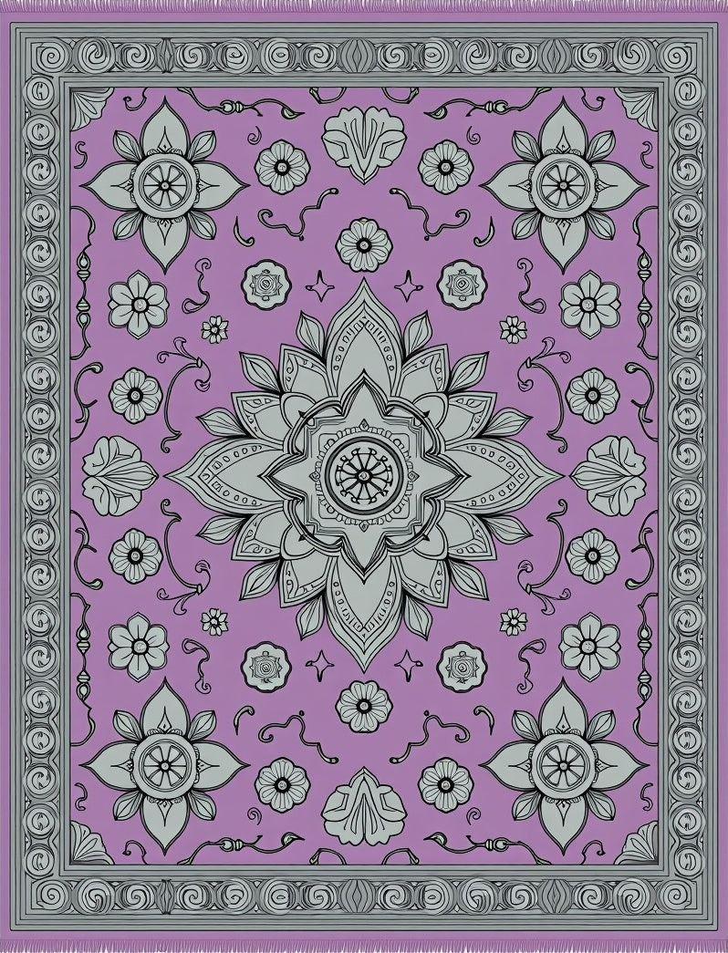 Lavender And Gray Floral Mandala Rug