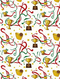 Golden Trophies Red Green Streamers Stars Rug