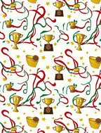Golden Trophies Red Green Streamers Stars Rug