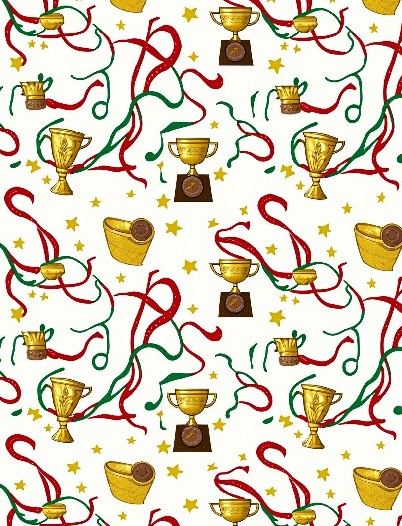 Golden Trophies Red Green Streamers Stars Rug