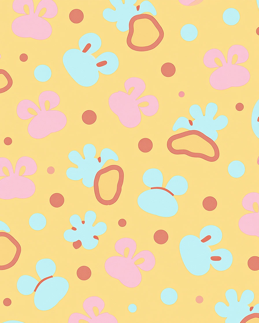 Whimsical Pink Blue Shapes Yellow Rug