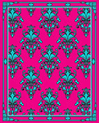 Vibrant Pink Turquoise Damask Scroll Rug