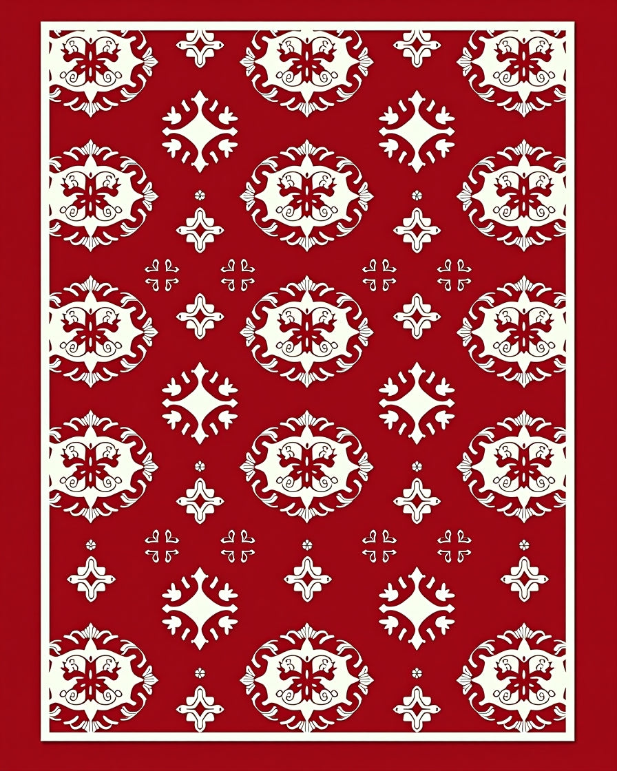 Crimson White Flourish Medallion Arrangement Rug