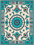 Turquoise Floral Mandala Medallion Rug