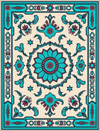 Turquoise Floral Mandala Medallion Rug