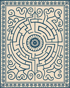 Navy Maze Floral Centered Rug