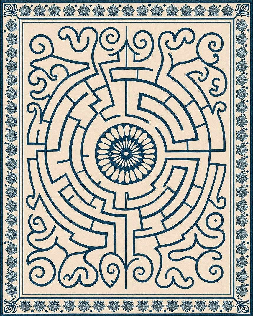 Navy Maze Floral Centered Rug