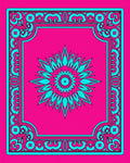 Vibrant Pink Cyan Medallion Frame Rug