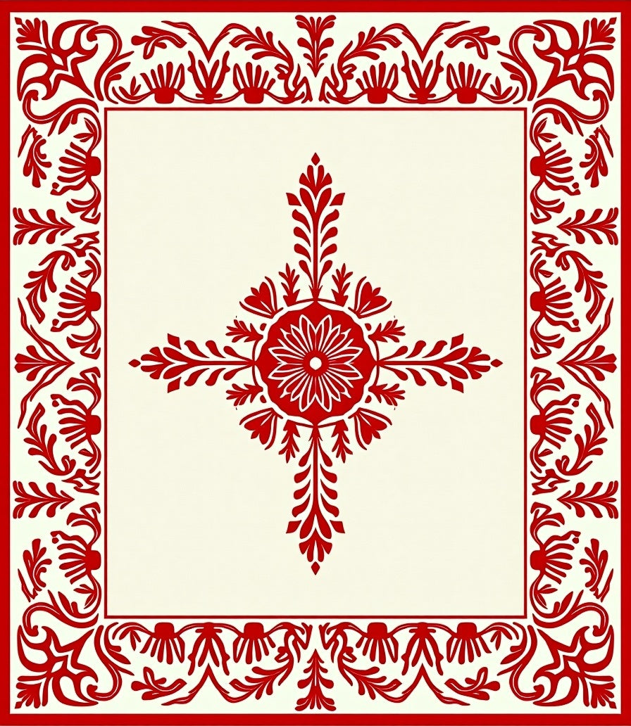 Bold Scarlet Floral Vine Border Rug