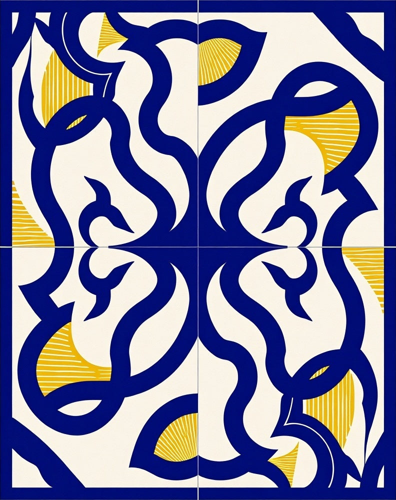 Navy and Gold Baroque Filigree Rug