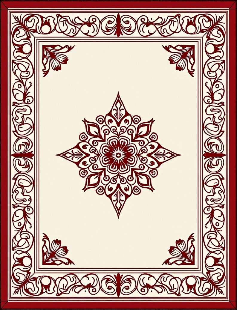 Crimson Bloom Star Border Artwork Rug