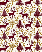 Crimson Deer Christmas Trees Garland Rug