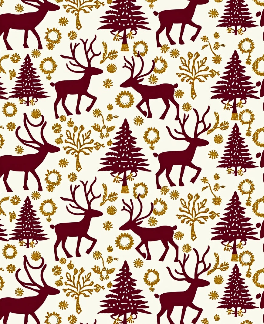 Crimson Deer Christmas Trees Garland Rug