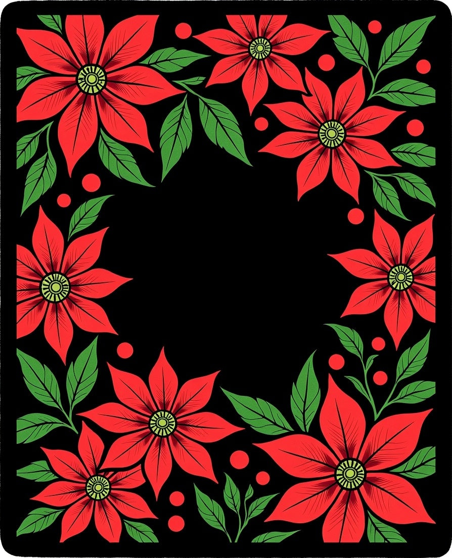 Vibrant Red Poinsettia Garden Border Rug