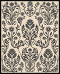 Elegant Black Floral Symmetry Arrangement Rug