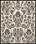 Elegant Black Floral Symmetry Arrangement Rug