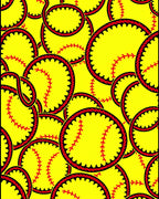 Yellow Softball Ball Sport Collection Rug