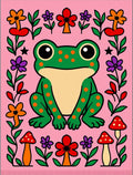 Whimsical Pink Frog Mushroom Floral Rug