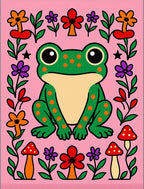 Whimsical Pink Frog Mushroom Floral Rug