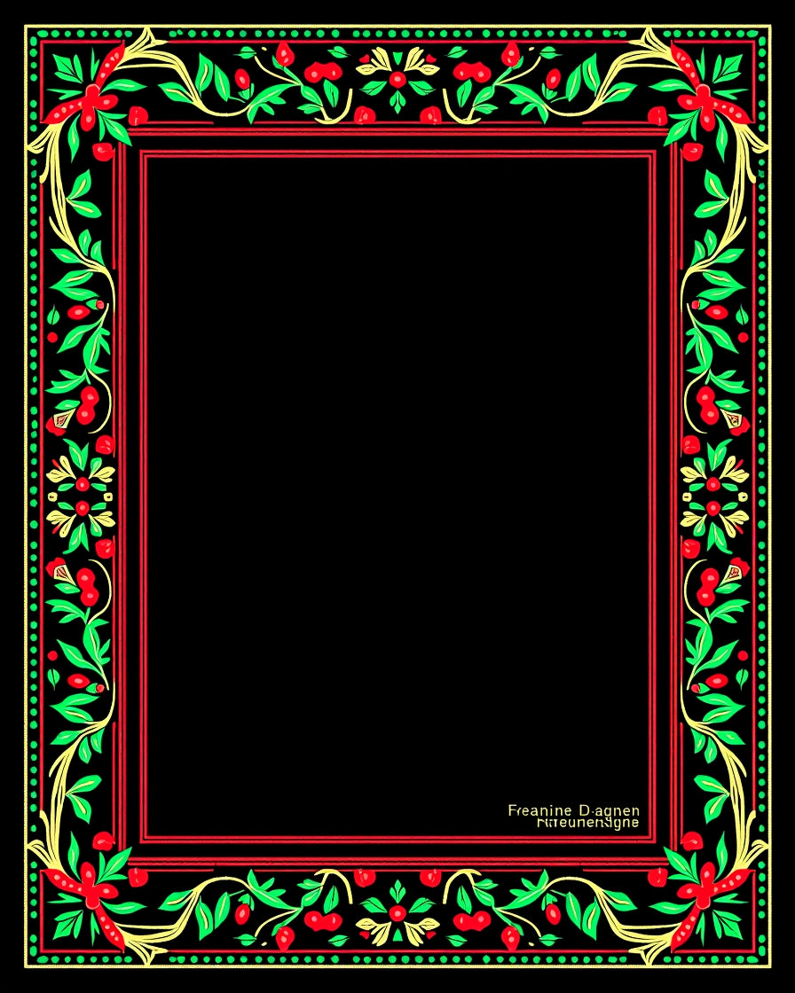 Crimson Green Cherry Blossom Frame Art Rug