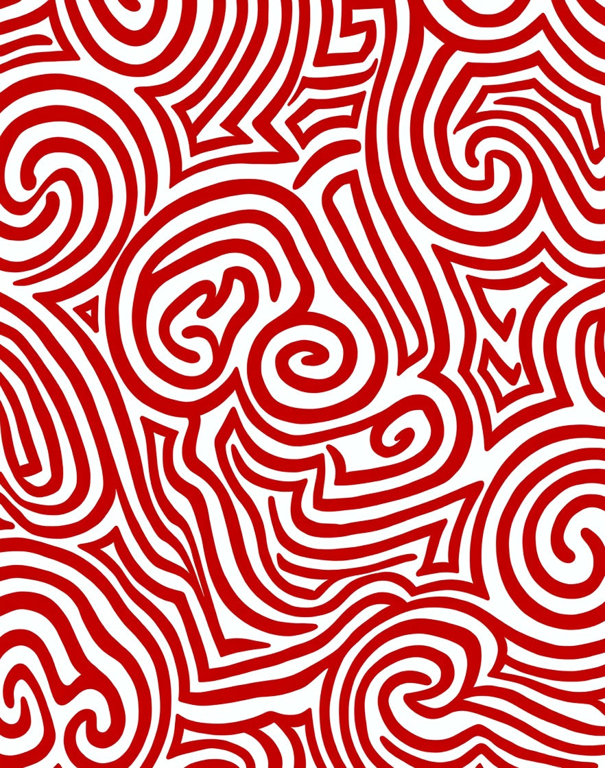 Crimson Swirl Allover Line Art Rug