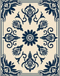 Navy Floral Medallion Cream Border Rug