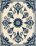 Navy Floral Medallion Cream Border Rug