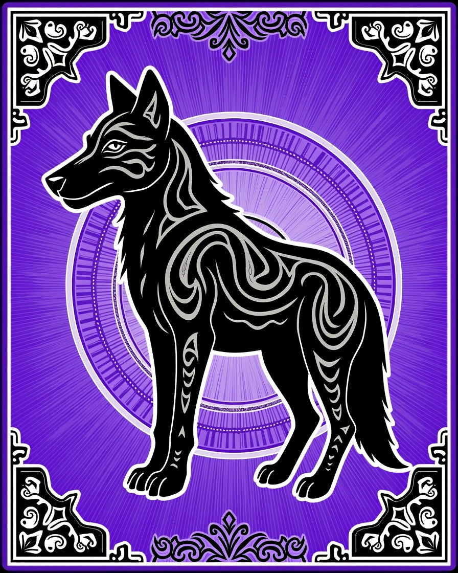 Bold Black Wolf Purple Sunburst Rug