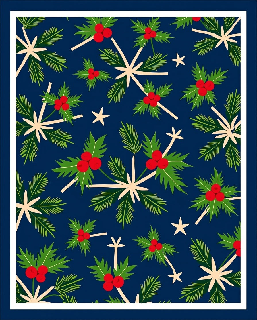 Festive Holly Berry Starry Navy Rug