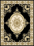 Ornate Black Gold Medallion Border Rug