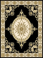 Ornate Black Gold Medallion Border Rug