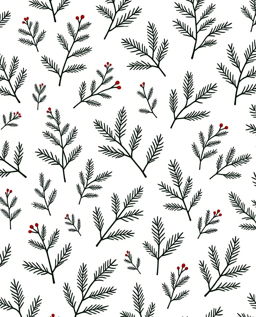 Dark Green Pine Branch Red Berry Rug