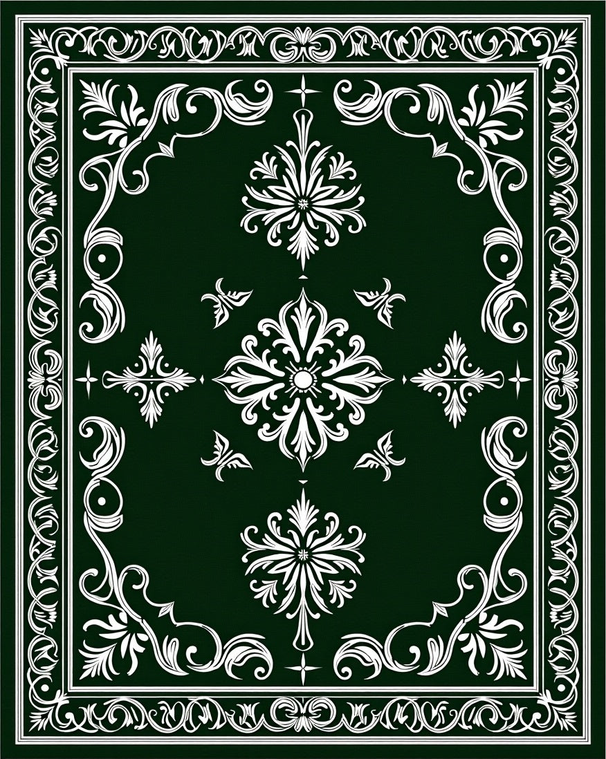 Victorian Green White Floral Medallion Rug