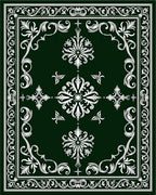 Victorian Green White Floral Medallion Rug