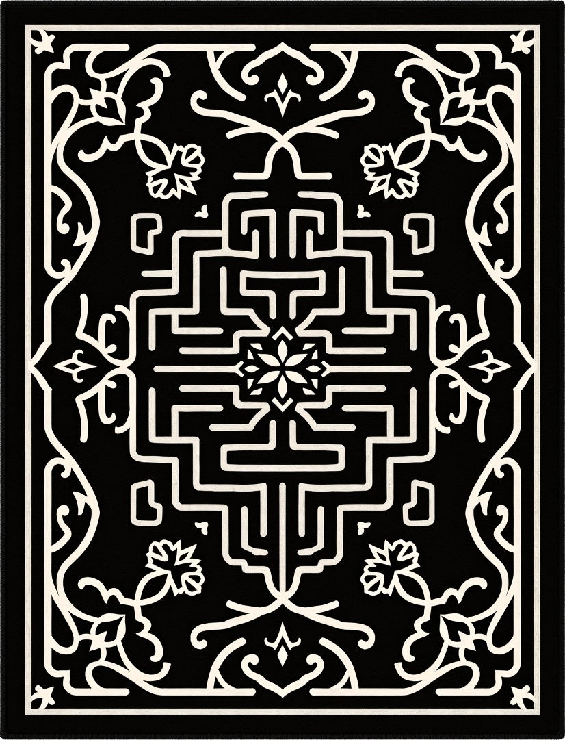 Black Ivory Geometric Medallion Floral Rug